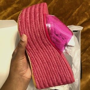Fuchsia Pink Wedge Sandals- Fashion Nova